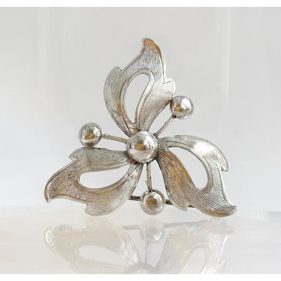 Jewelry - Textured Pinwheel Sterling Silver Vintage Modernist Abstract "CC" Signed Brooch